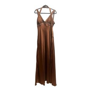 Vintage Chocolate Brown Silk Maxi Dress Gown